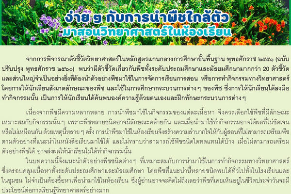 รูปประจำเรื่อง: ง่ายๆ กับการนำพืชใกล้ตัวมาสอนวิทยาศาสตร์ในห้องเรียน