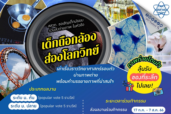 รูปประจำเรื่อง: ไม่ใช่ประกวดแต่ชวนนักเรียน ม.1 – ม.6 ร่วมสนุก  ถ่ายภาพหัวข้อ  “เด็กถือกล้อง ส่องโลกวิทย์”