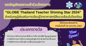 สสวท. ขอเชิญครูส่งผลงานเข้าร่วมเพื่อสรรหาและรับรางวัล GLOBE Thailand Teacher Shining Star 2024