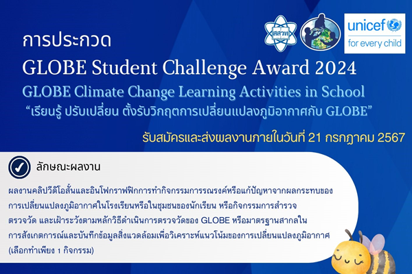 สสวท. ชวนนักเรียนปล่อยพลังสร้างสรรค์ ประกวดคลิปสั้นและอินโฟกราฟิก “เรียนรู้ ปรับเปลี่ยน ตั้งรับวิกฤตภูมิอากาศกับ GLOBE” โค้งสุดท้ายถึง 21 ก.ค.นี้