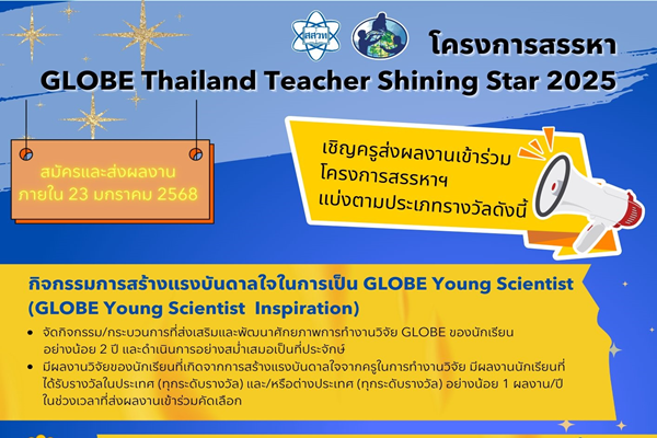 รูปประจำเรื่อง: สสวท. จุดประกายครูวิทย์สร้างสรรค์พลังสอน รางวัล GLOBE Thailand Teacher Shining Star 2025