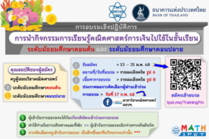 สสวท. จับมือ ธปท. อบรมครูคณิตศาสตร์มัธยมต้นและมัธยมปลาย “การนำกิจกรรมการเรียนรู้คณิตศาสตร์การเงินไปใช้ในชั้นเรียน”
