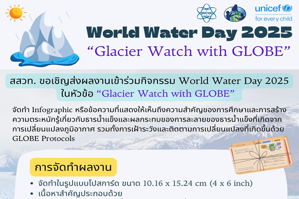 รูปประจำเรื่อง: ร่วมสนุกไม่ใช่ประกวด หมดเขต 20 มี.ค.นี้ โครงการ GLOBE สสวท.ชวนเยาวชนทำอินโฟกราฟิก “วันน้ำโลก”