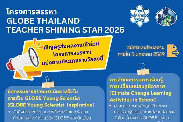 เปิดเวทีค้นหาดาวดวงใหม่ครูวิทย์สิ่งแวดล้อม สสวท. เชิญสมัคร GLOBE Thailand Teacher Shining Star 2026