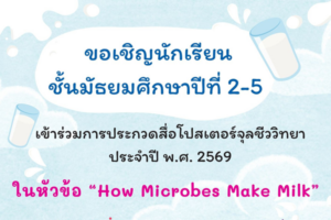 สสวท. ขอเชิญชวนนักเรียนชั้นมัธยมศึกษาปีที่ 2-5 ส่งผลงานเข้าร่วมการประกวดสื่อโปสเตอร์ จุลชีววิทยา ประจำปี พ.ศ. 2569 ในหัวข้อ How Microbes Make Milk